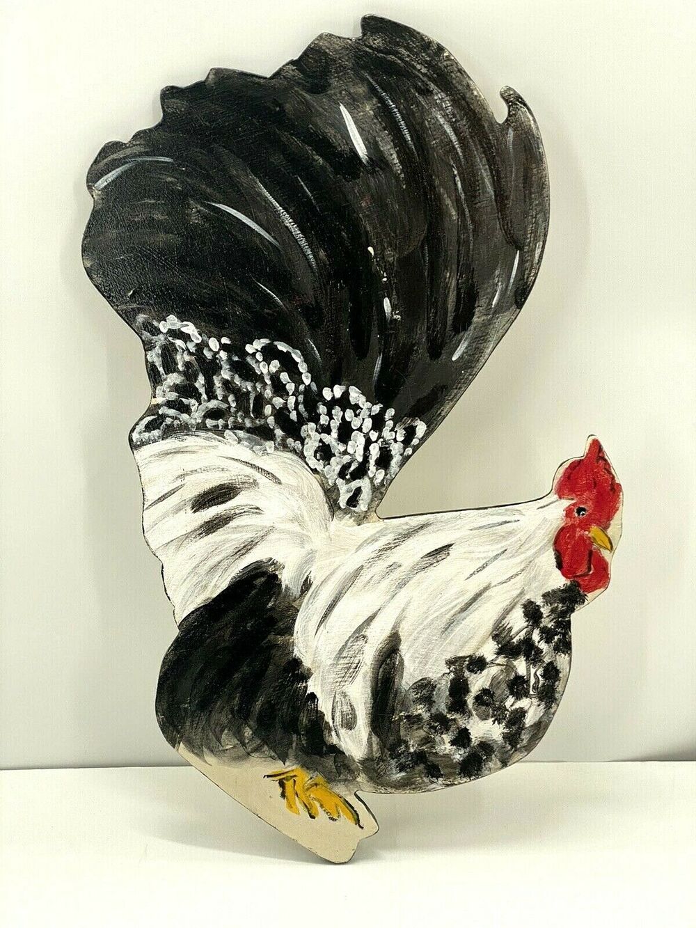 Large Wooden Japanese Bantam Rooster Chicken Hand Crafted Painted Sign 21 x 12"